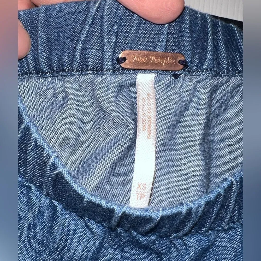 Free People Blue Denim Tie at Waist Romper Size XS EUC